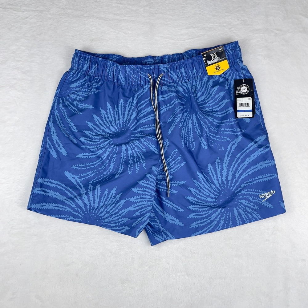 Speedo Swim Shorts Mens XL Blue Eco 4-Way Comfort Stretch UPF 50+ Sun Protection
